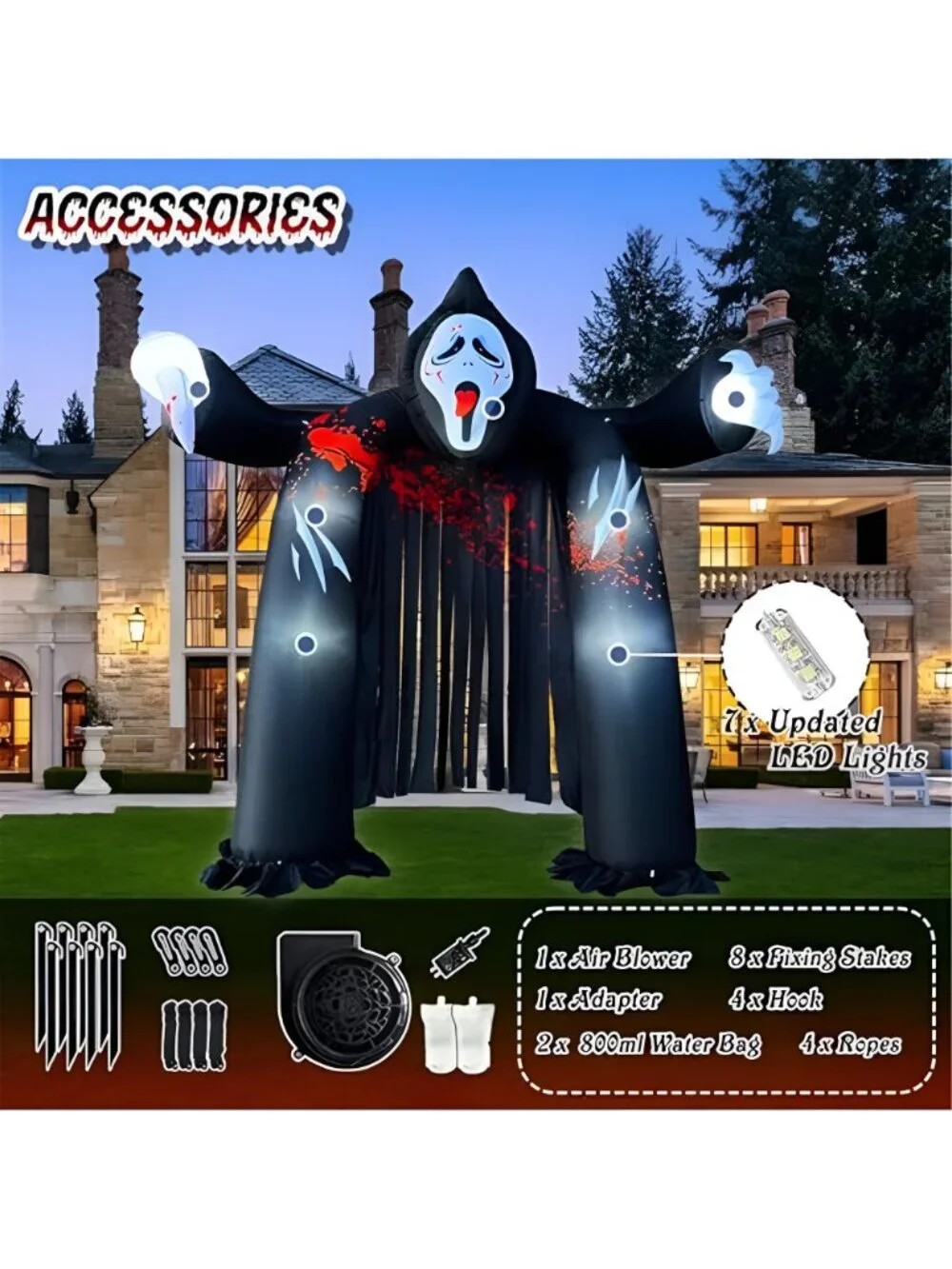 10 FT Halloween Inflatable Ghost Archway with Built-in LED Lights